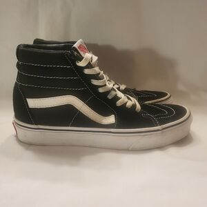 VANS Sk8-Hi Black With White Stripe Canvas High Top Sneakers Mns Sz 5 Wms Sz 6.5